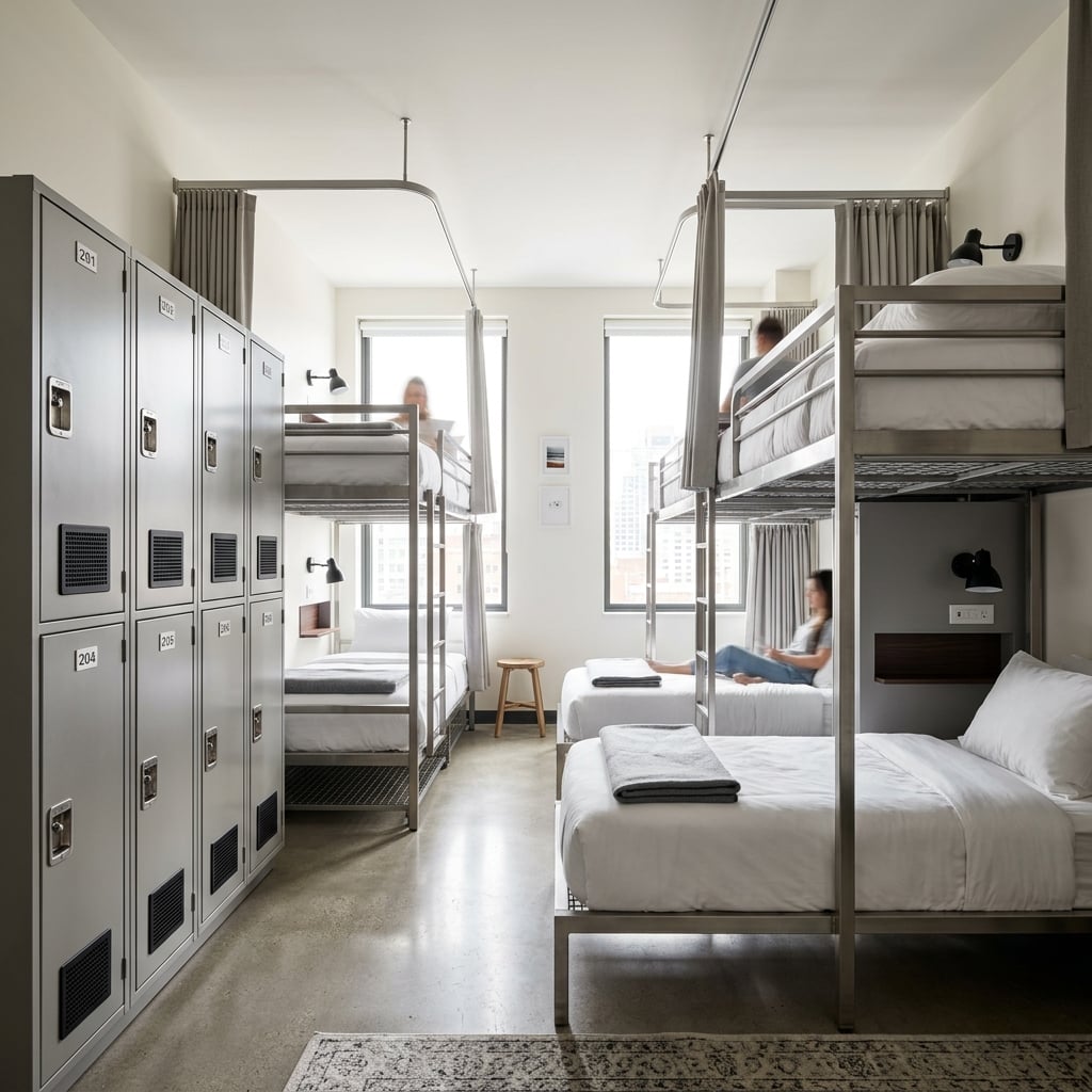 Steel bunk beds and hostel furniture